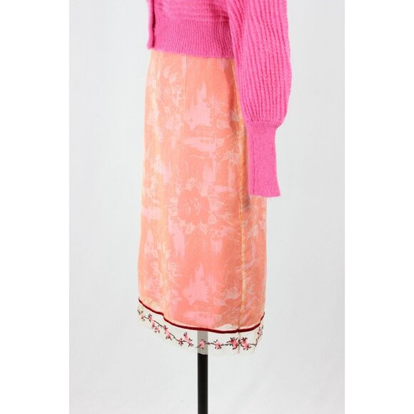 REBECCA TAYLOR Pink Floral Silk Chiffon Beaded Embroidered Pencil Skirt Size XXS - Picture 5 of 12